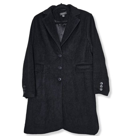 Halogen Size 16W Black Long Wool Blend Single Breasted Button Up Coat 38 Inch - Picture 3 of 11